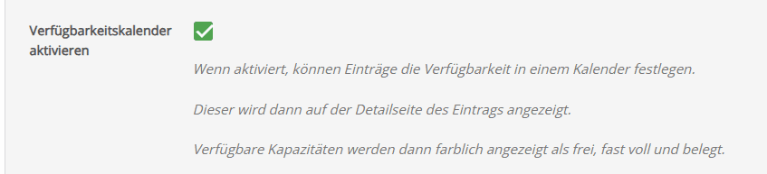Verfügbarkeitskalender aktivieren Verfügbarkeitskalender aktivieren
