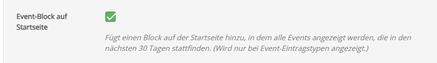 Event-Block auf der Startseite aktivieren Event-Block auf der Startseite aktivieren